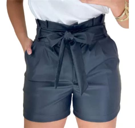 Short Feminino Couro Fake Cinto E Bolsos Z Per Elegante Mercadolivre