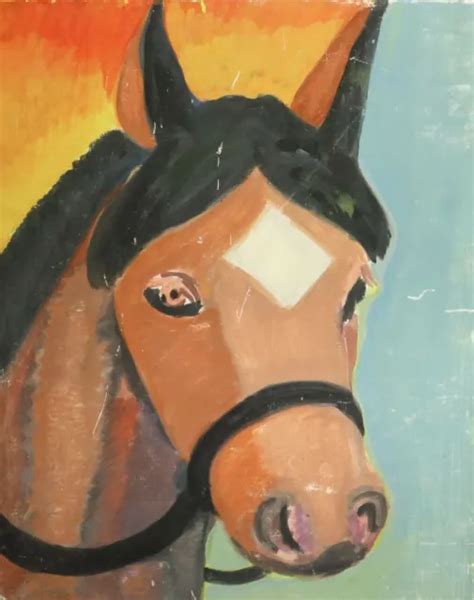 PORTRAIT DE PEINTURE à l huile réaliste vintage cheval EUR 127 83