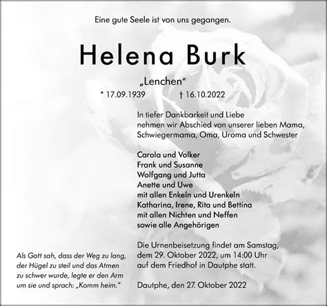 Traueranzeigen Von Helena Burk Vrm Trauer De