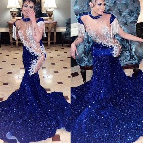 Luxurious Arabic Mermaid Blue Mermaid Prom Dress With Beaded Crystals