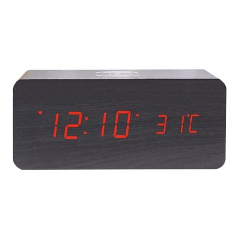 Goodly Modern Wooden Wood Digital Led Desk Alarm Clock Thermometer