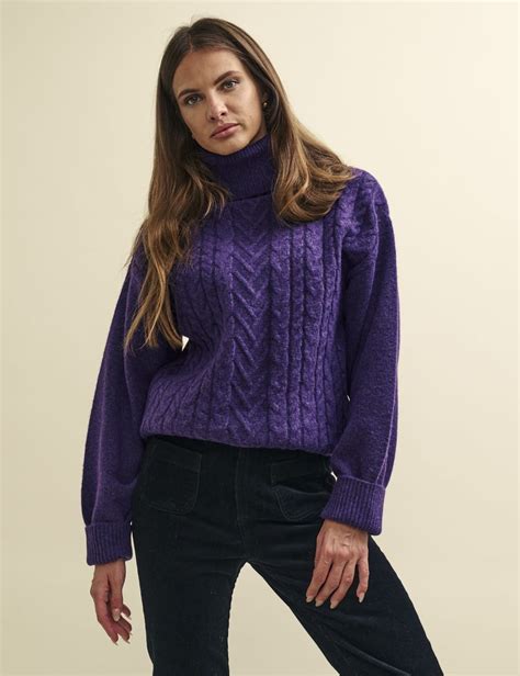 Purple Cable Knit Roll Neck Jumper Nobodys Child