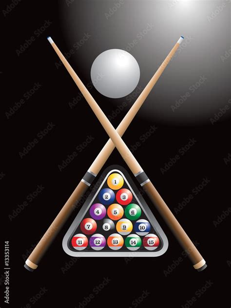 Pool balls and crossed sticks Stock Vector | Adobe Stock