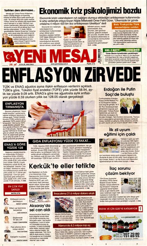 Yeni Mesaj Gazetesi Yeni Mesaj Manşet Oku Haberler 05 Eylül 2023