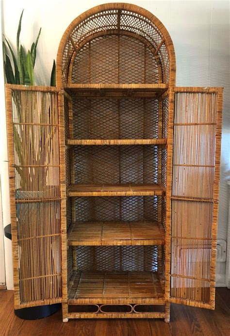 Ships Free Large Vintage Rattan Bookshelf Shelving Storage Unit With