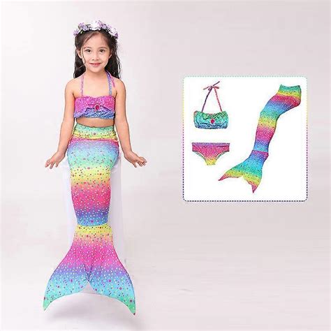 Mermaid For Swimming Girls Swimsuit Princess Bikini Set Bathing Suit Swimmable Costume No
