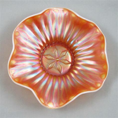 Antique Dugan Peach Opal Apple Blossom Twigs Carnival Glass Bowl Carnival Glass