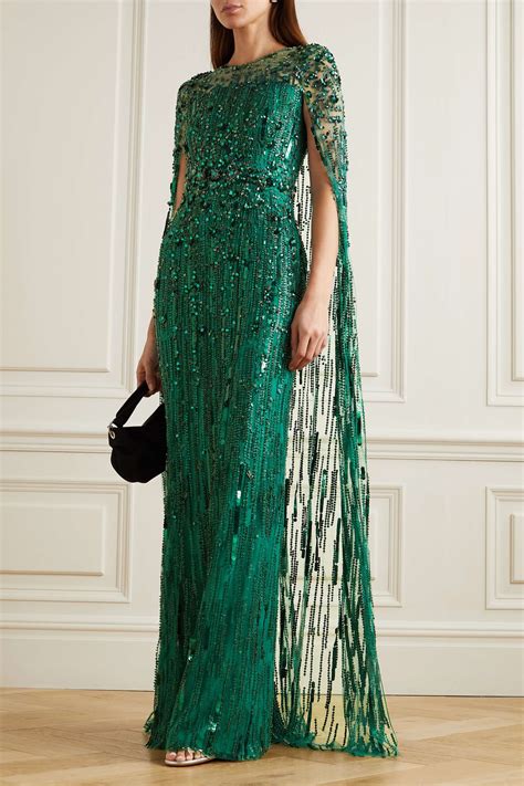 JENNY PACKHAM Cape Effect Embellished Tulle Gown 60 OFF