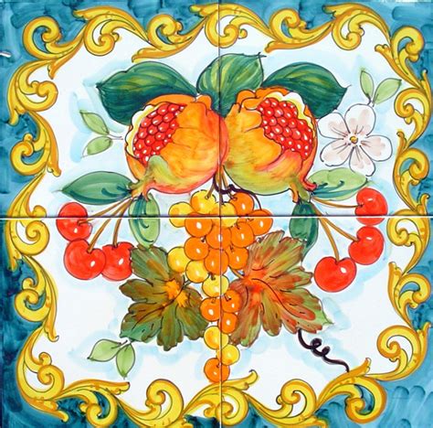 Ceramic Tile Backsplash Tile Mural Cherry and Pomegranate - Etsy