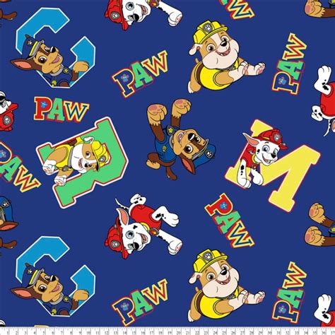 Paw Patrol Alphabet Anti Pill Fleece Fabric By The Yard Etsy