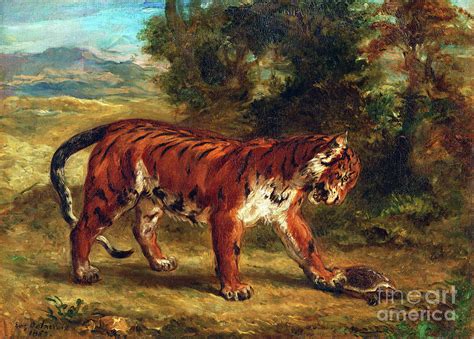 Tiger With Tortoise Painting By Ferdinand Victor Eugene Delacroix