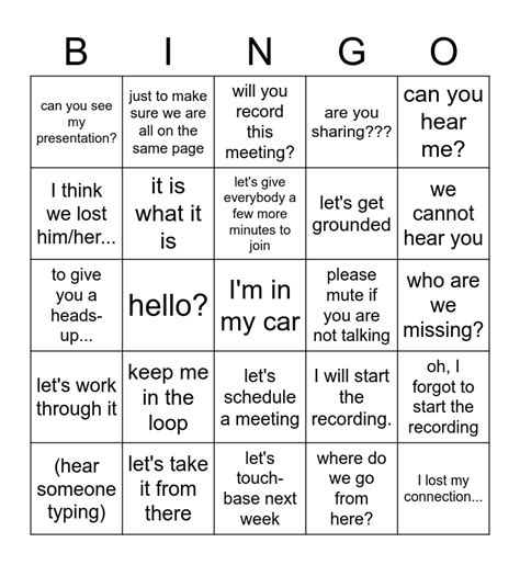 Teams Meeting Bingo Card