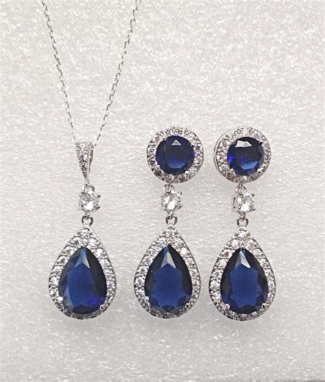 Navy Blue Crystal Bridal Jewelry Set Navy Blue Crystal Etsy