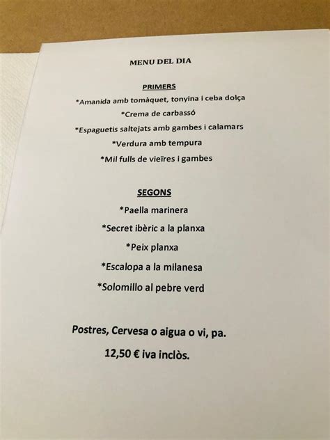 Carta De Restaurant Vinar S S Ria Carrer De La Diputaci