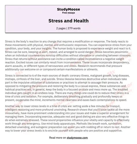 Stress And Health Free Essay Example