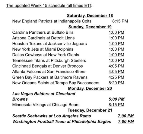 Adam Schefter On Twitter Updated Week 15 Nfl Schedule Arirohkcgw Twitter