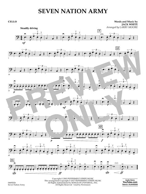 Seven Nation Army Arr Larry Moore Cello By White Stripes Sheet