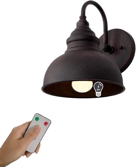 Pack Industrial Vintage Wall Mount Light Led Remote Control Battery