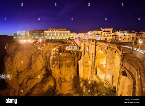 Ronda, Spain at Puente Nuevo Bridge at night Stock Photo - Alamy