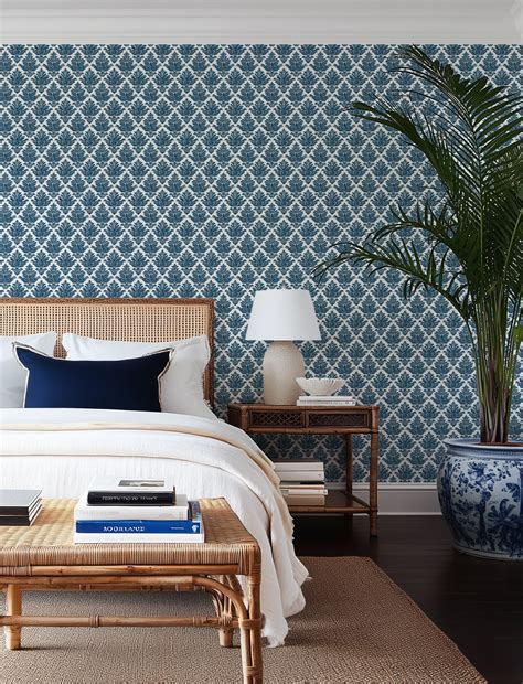 Savannah Blue Colonial Style Wallpaper Removable Fabric Peel & Stick