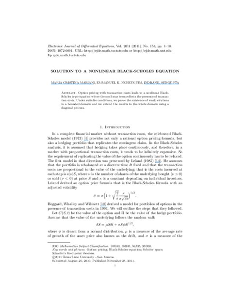 Pdf Solution To A Nonlinear Black Scholes Equation