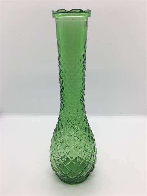 Vintage Eo Brody Co Green Glass Bud Vase Diamond Pattern Etsy