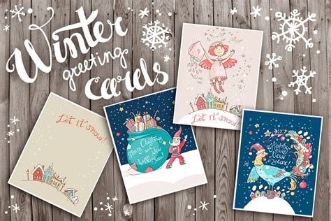 Winter Greeting Cards 9549 Illustrations Design Bundles