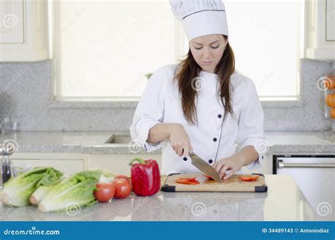 Cute Female Chef Making A Salad Stock Image Image Of Beautiful