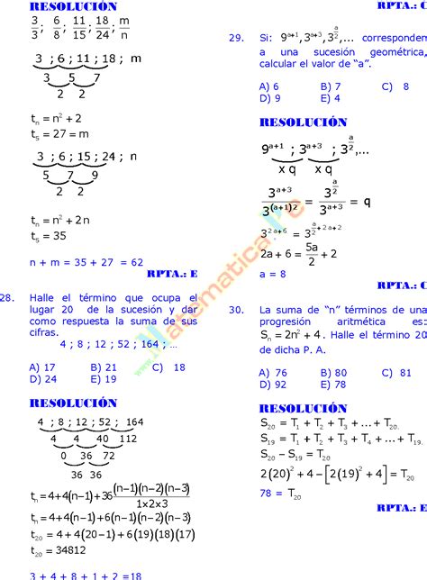 Sucesiones NumÉricas Ejercicios Resueltos De Razonamiento MatemÁtico