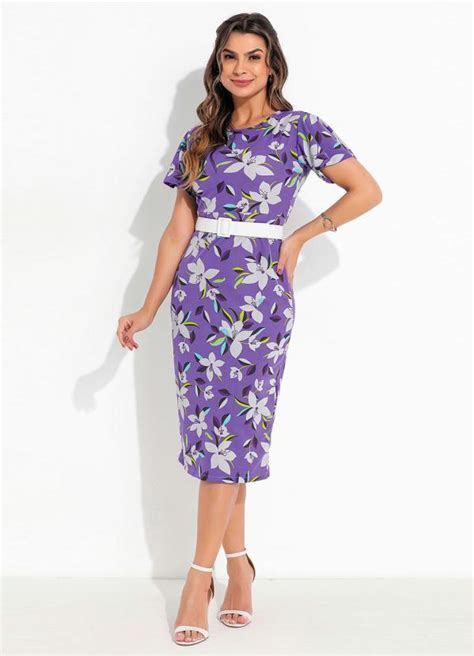 Vestido Floral Roxo Babado Moda Evang Lica Queima De Estoque