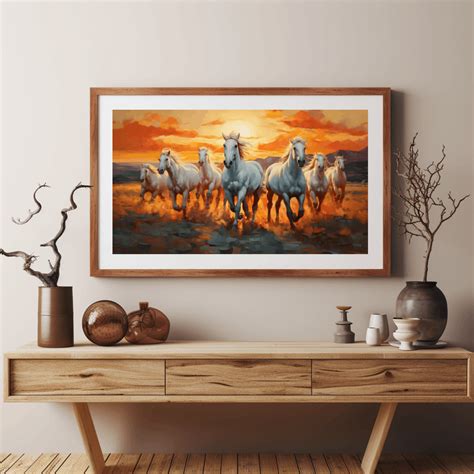 Seven Horses Painting, 7 White Running Horses, Digital Print, Horse ...