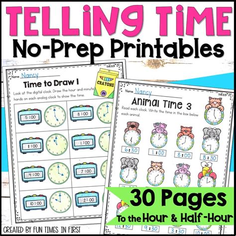 Telling Time To The Hour And Half Hour No Prep Printable Worksheets