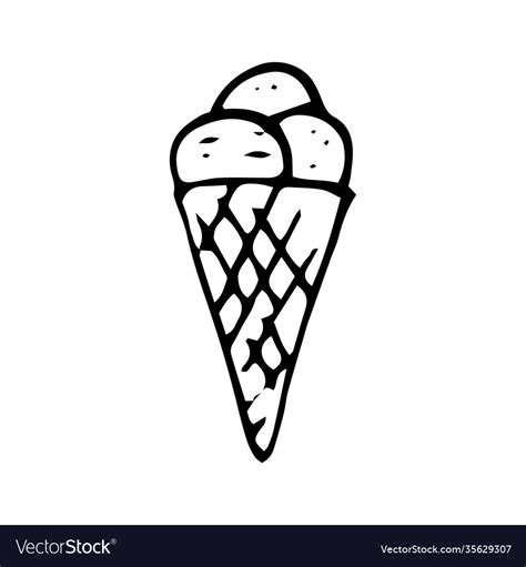 Ice Cream In A Waffle Cone Hand Drawn In Doodle Vector Image