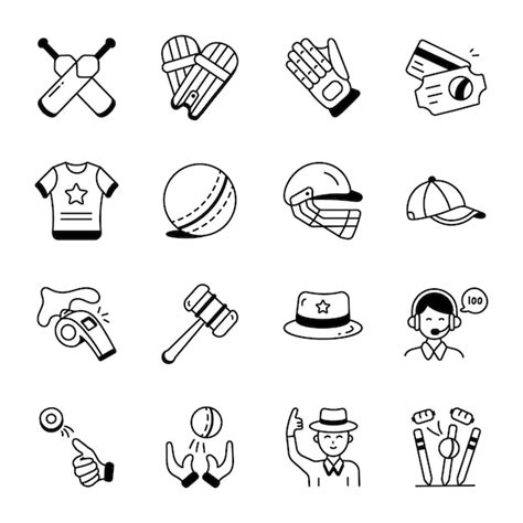 Premium Vector A Collection Of Icons For The Cricket Team