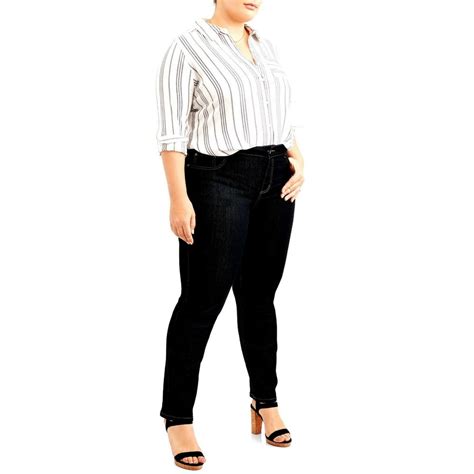 Diamante Diamante Extended Plus Size Womens Black Skinny Leg Stretch