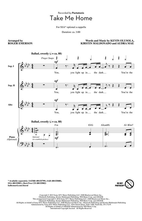 Take Me Home Sheet Music by Roger Emerson (SKU: 00155801) - Stanton's ...