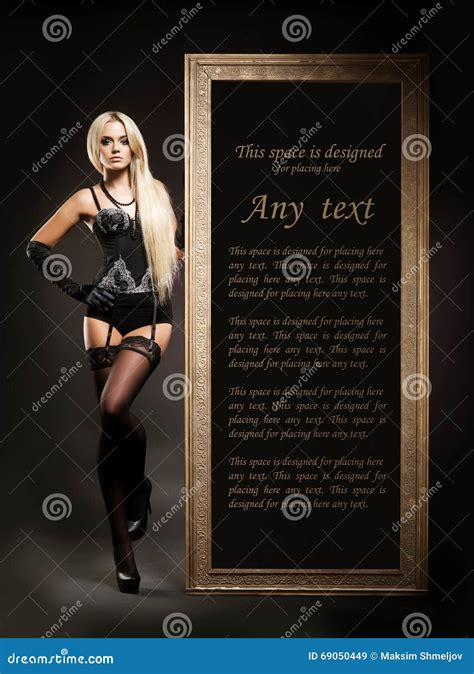 Lady In Erotic Lingerie Standing With A Frame Stock Image Image Of