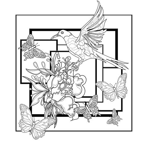 Bird Butterflies And Flowers Birds Adult Coloring Pages