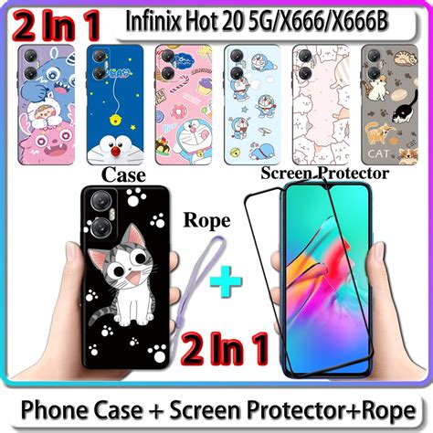 2 IN 1 Case For Infinix Hot 20 5G X666 X666B Case With Tempered Glass Curved Ceramic Screen