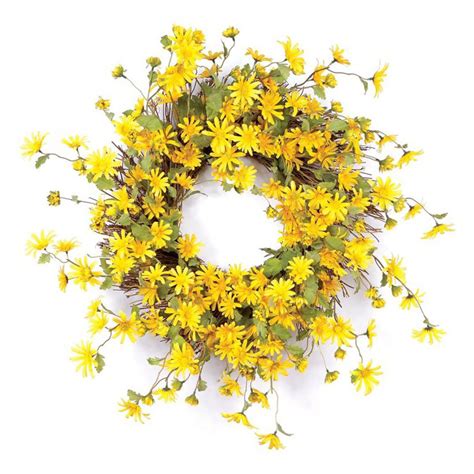 23" Yellow Daisy Flower Silk Wreath - Artificial Plants & Flowers - Melrose