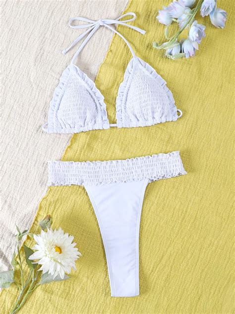 Bikinis Con Volantes Blancos Para Mujer Traje De Ba O Sexy Triangular Conjunto De Bikini Brasile