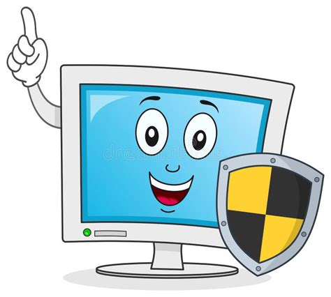 Computer Character with Shield Antivirus Stock Vector - Illustration of ...