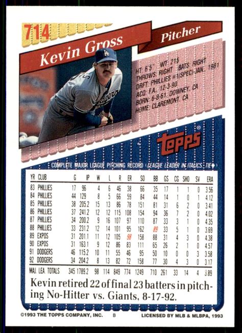 1993 Topps Kevin Gross 714 On Kronozio