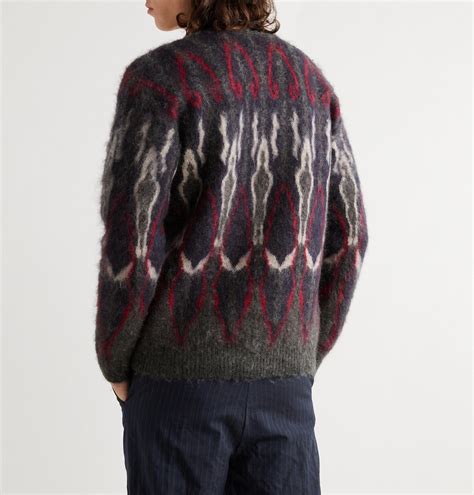 Needles Intarsia Mohair Blend Cardigan Gray Needles