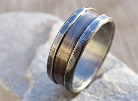 Bronze Ring Silver Bronze Wedding Band Mens Wedding By Crazyassjd