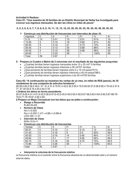 Estadistica Calculo Actividad A Realizar Caso Una Muestra De