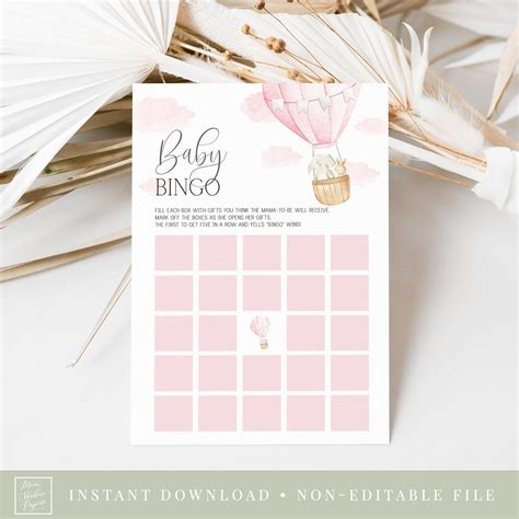 Baby Bingo Game Pink Hot Air Balloon Baby Shower Up Up And Away Adventure Awaits Pink