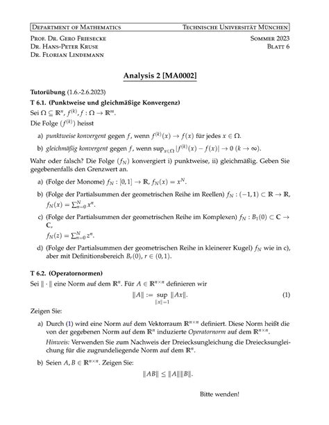 Blatt Analysis Department Of Mathematics Technische Universit T