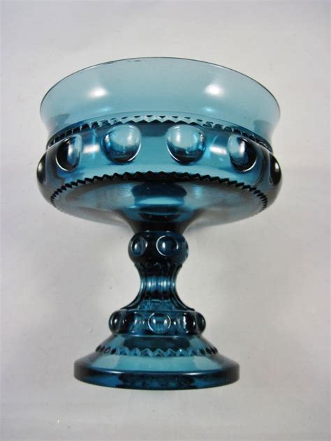 Kings Crown Indiana Glass Blue Carnival Glass Pedestal Etsy Blue Carnival Glass Indiana