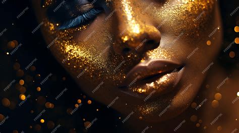 Premium Photo Gold Makeup Gold Glitter Face Gold Woman Golden Makeup